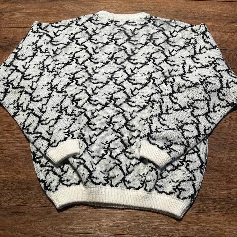 Vintage Adam Sloane White Black Abstract Knit Sweater Mens Large - Picture 3 of 6